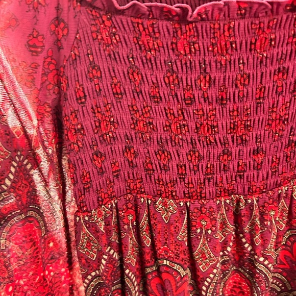 INC International Concepts Red Smocked Off the Shoulder Sundress - Picture 3 of 3